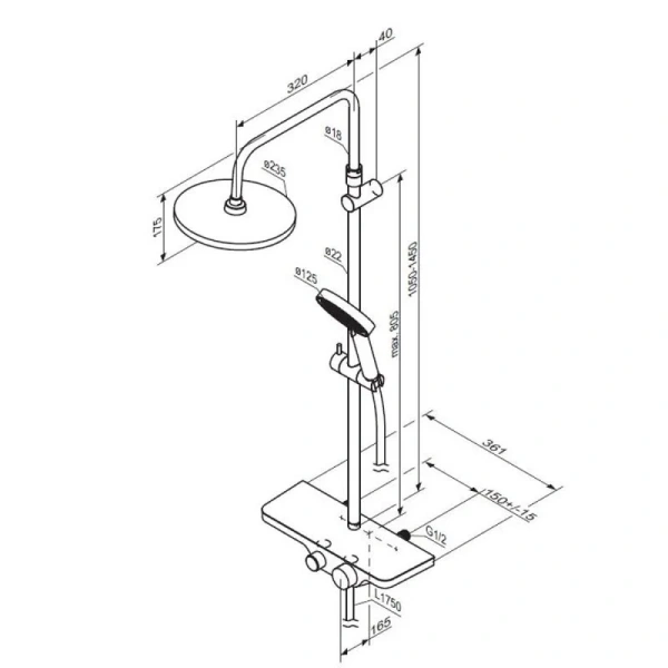 Душевая стойка Damixa Apollo 947730 со смесителем (детальная фотография), современные, hi-tech