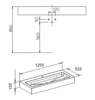 Раковина 125 см для смесителя на 1 отверстие, с системой слива-перелива, Keuco Edition 300 30370 310001 (детальная фотография), накладные (на столешницу)