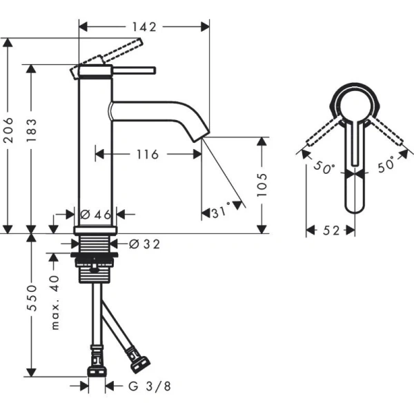 Смеситель для раковины Hansgrohe Tecturis S хром 73311000 (детальная фотография), для раковины