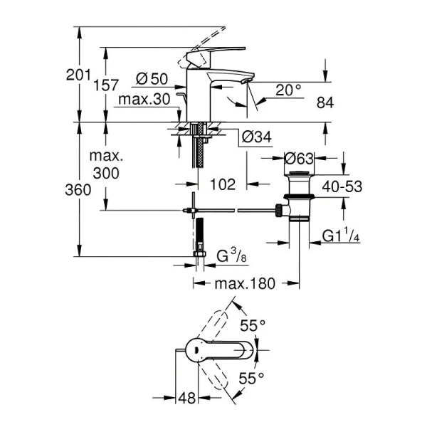 Смеситель для раковины, хром, Grohe Eurostyle Cosmopolitan 33552002 (детальная фотография), для раковины