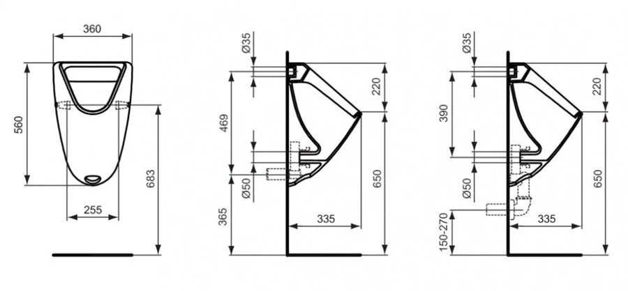 Писсуар подвесной Ideal Standard Ecco-Eurovit белый, задний подвод воды K553801 (детальная фотография), современные, hi-tech