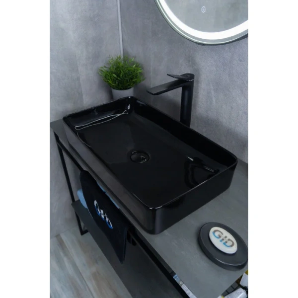 Раковина GID Geometrico BL9396 60 см черная 53346 (детальная фотография), накладные (на столешницу)