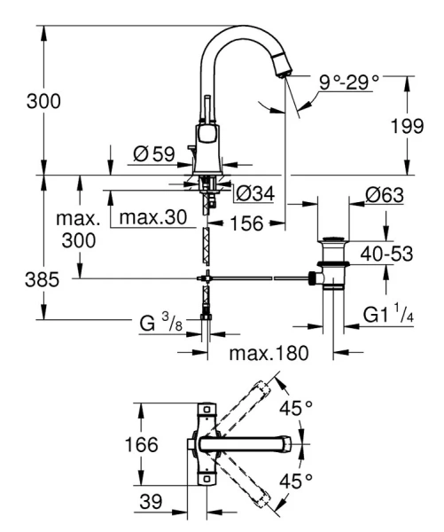 Смеситель для раковины, хром-золото, Grohe Grandera 21107IG0 (детальная фотография), для раковины