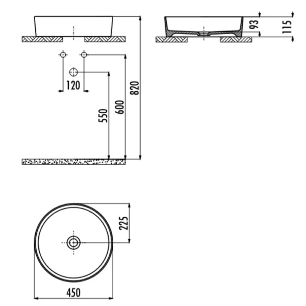 Раковина Creavit Loop 45 см на столешницу антрацит LP145-00AM00E-0000 (детальная фотография), современные, hi-tech