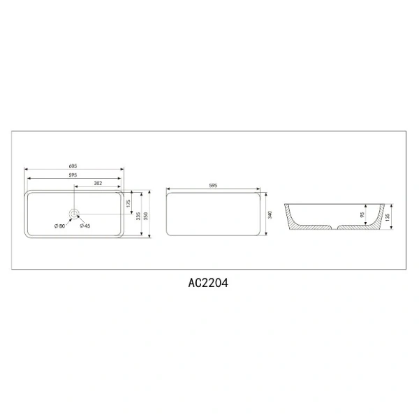 Раковина Abber Rechteck 60 см белая матовая AC2204MW (детальная фотография), современные, hi-tech