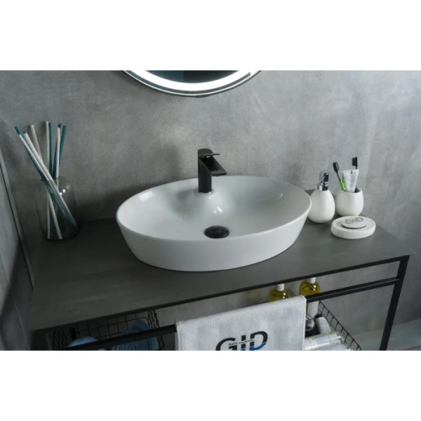 Раковина GID Lago N9436 55 см керамическая 51150 (детальная фотография), накладные (на столешницу)