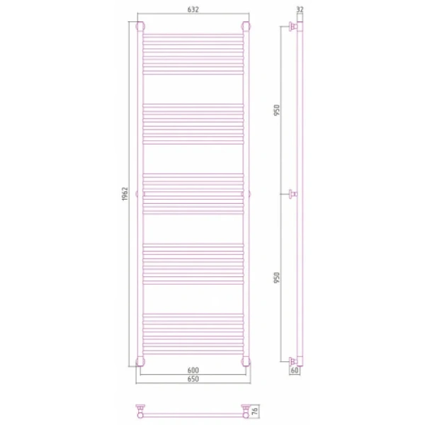 Полотенцесушитель водяной Сунержа Богема+ 60х190 см состаренная бронза 05-0220-1960 (детальная фотография), современные, hi-tech