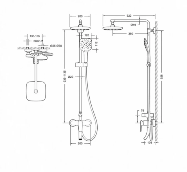 Душевая стойка Bravat SOURCE F6173218CP-A-ENG (детальная фотография), современные, hi-tech