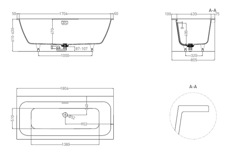 Ванна из искусственного камня Salini Orlanda Axis Kit 180x80 см покраска по RAL полностью 103312MF (детальная фотография), искусственный камень