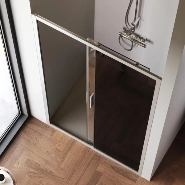 Душевая дверь в нишу AM.PM Gem Solo 110 см профиль хром стекло тонированное W90G-110-1-195MG (детальная фотография), недорогие, в нишу, стеклянные