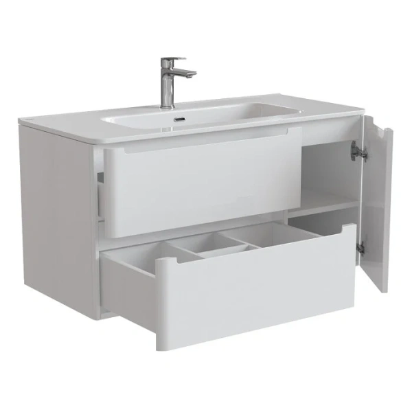 Тумба с раковиной подвесная IDDIS Edifice EDI10W1i95K 100 см с двумя ящиками и одной дверкой (детальная фотография), 100 см