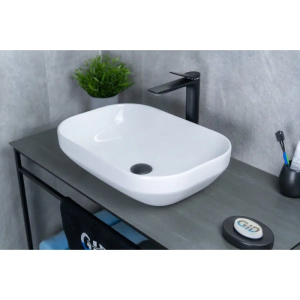 Раковина GID Lago D1468 50 см белая 51195 (детальная фотография), накладные (на столешницу)