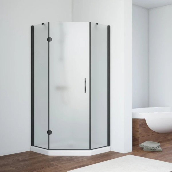 Душевой уголок профиль черный глянцевый стекло сатин Vegas-glass AFA-Pen 90 02Г 10 L (детальная фотография)