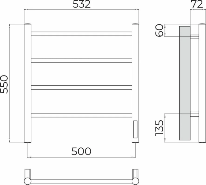 Полотенцесушитель электрический Terminus Аврора П4 500х550 нержавеющая сталь 4670078544391 (детальная фотография), современные, hi-tech
