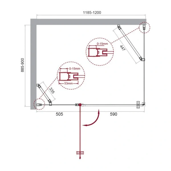Душевой уголок BelBagno Etna 90х120 см с прозрачным стеклом ETNA-AH-12-120/90-C-Cr (детальная фотография), прямоугольные