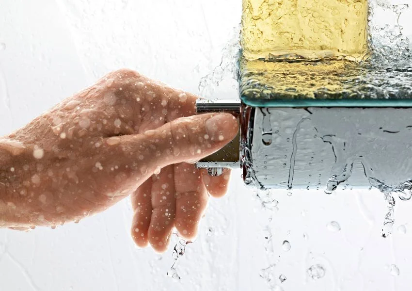 Смеситель для ванны Hansgrohe Ecostat Select 13141 термостатический (детальная фотография), хром, белые, комбинированные