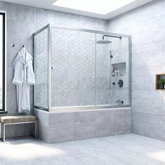 Душевая шторка на ванную профиль матовый хром стекло прозрачное Vegas-glass