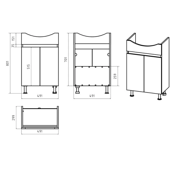 Тумба под раковину напольная Misty Поло 50 см дуб галифакс белый/антрацит О-Пол07060-0142ДП (детальная фотография), нет в наличии