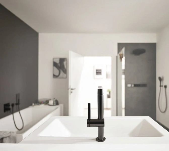 Смеситель для раковины Hansgrohe Finoris черный матовый 76063670 (детальная фотография), на раковину