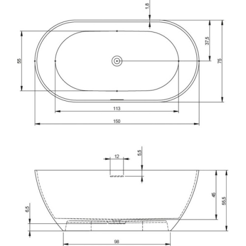 Ванна из литьевого мрамора Riho Bilbao 150х75 см белая B119001105 (детальная фотография), белые