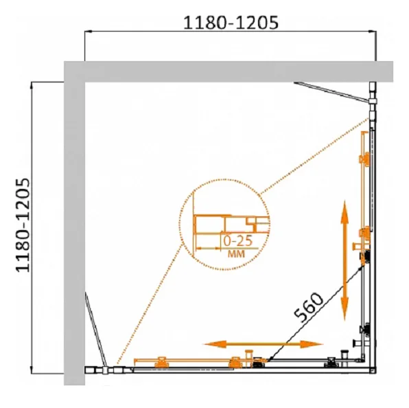 Душевой уголок Cezares Molveno 120х120 см прозрачное стекло MOLVENO-A-22-100+20-C-Cr-IV (детальная фотография), квадратные