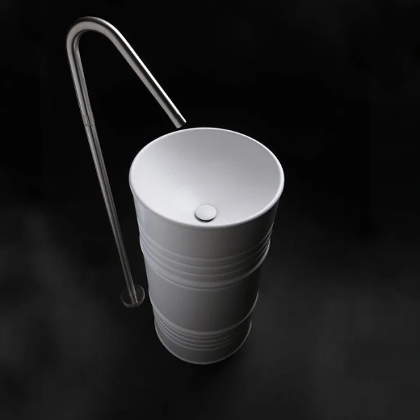 Раковина напольная Kerasan Artwork Barrel белая 474301 (детальная фотография), напольные, свободностоящие
