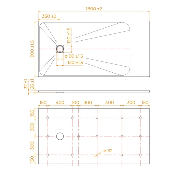 Душевой поддон RGW TSS-W 90x180 см белый 553502918-01 (детальная фотография), низкие до 15 см