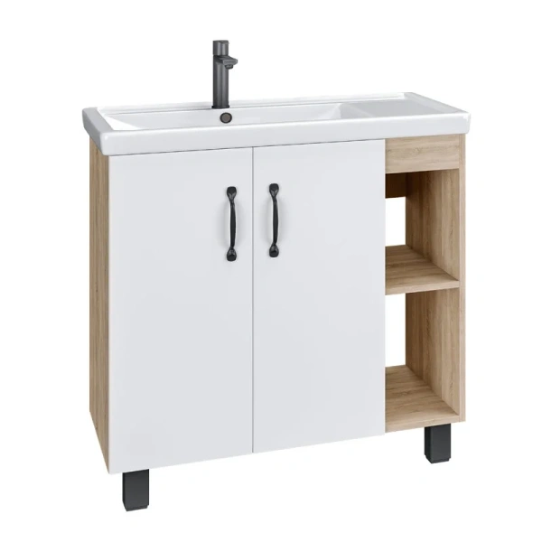 Тумба под раковину напольная Grossman Флай 81 см дуб сонома/белая 108001 (детальная фотография)