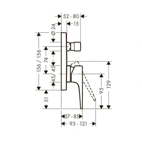 Смеситель для ванны Hansgrohe Metropol 74546000 (детальная фотография), для душа