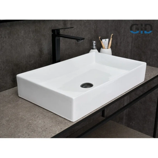 Раковина GID Geometrico N9496 60 см белая 51228 (детальная фотография), в форме чаши, прямоугольной формы