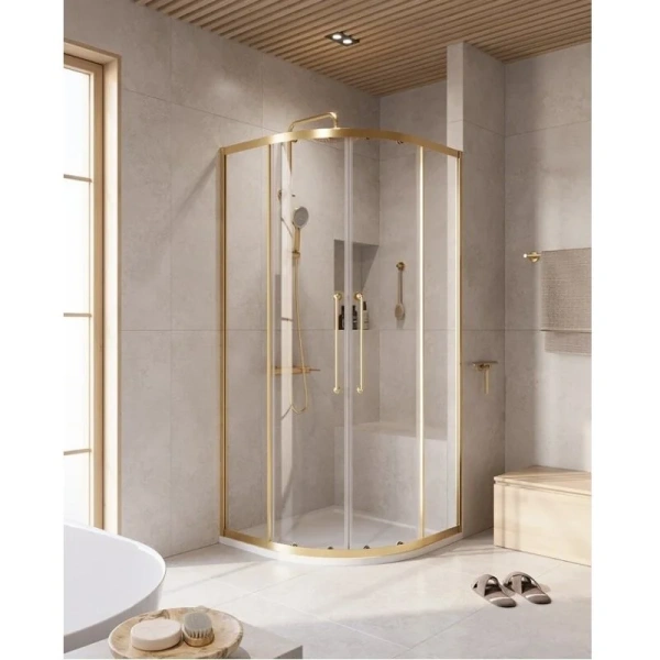 Душевой уголок Cezares Relax 90x90 см профиль брашированное золото стекло прозрачное RELAX-304-R-2-90-C-BORO (детальная фотография)