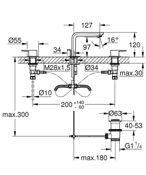 Смеситель для раковины Grohe Lineare 20304001 (детальная фотография), для ванны