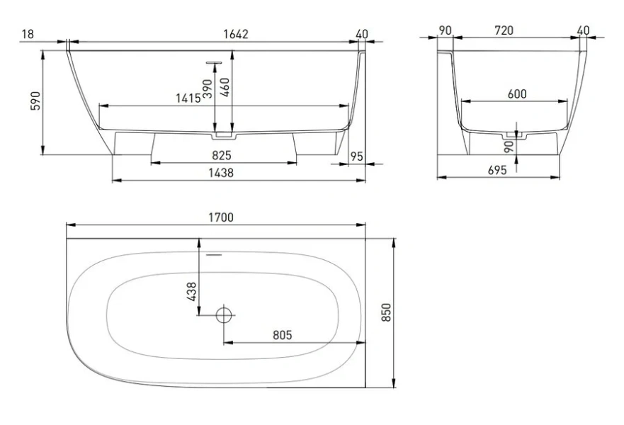 Ванна из искусственного камня Salini Sofia Corner Left 170x85 см белая глянцевая 102515G (детальная фотография), угловые