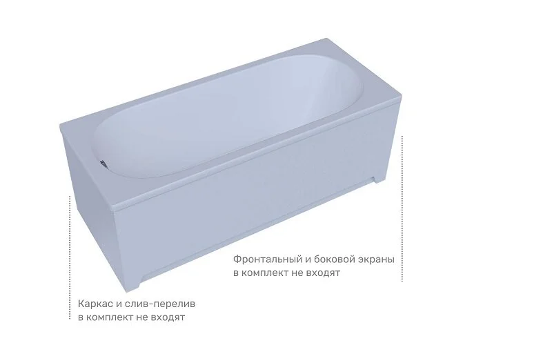 Ванна акриловая Aquatek Оберон OBR150-0000002/OBR150-0000007, 150 x 70 см, с фронтальным экраном и каркасом, слив слева/справа, белая (детальная фотография), прямоугольные