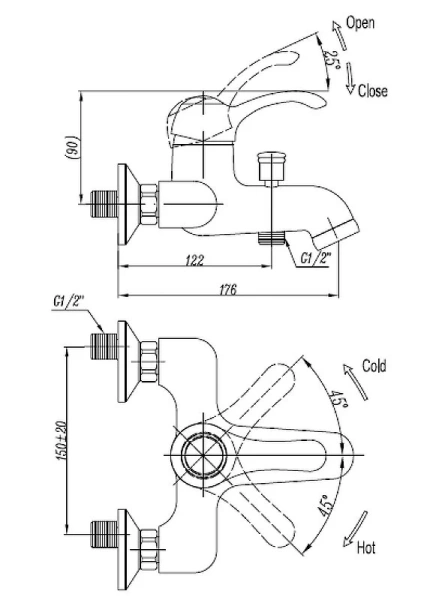 Смеситель для ванны Cezares Lira хром LIRA-M-VDM1-01 (детальная фотография), для ванны