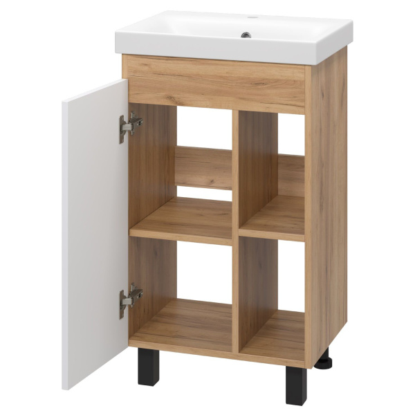 Тумба под раковину напольная Misty Крафт 50 см белая/зебрано сахара П-Кра-07050-011 (детальная фотография), напольная, пристенная