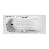 Чугунная ванна Vinsent Veron Aura VAU1707542H/VH0015BR-AS, 170 x 75 см, с антискользящим покрытием, ручки бронза, цвет белый