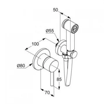 Гигиенический душ с смесителем Kludi Bozz 38998 (детальная фотография), для туалета