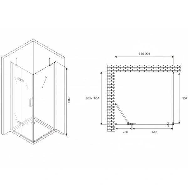 Душевой уголок Abber Zart 90х100 см профиль хром AG08090-S101 (детальная фотография), прямоугольные