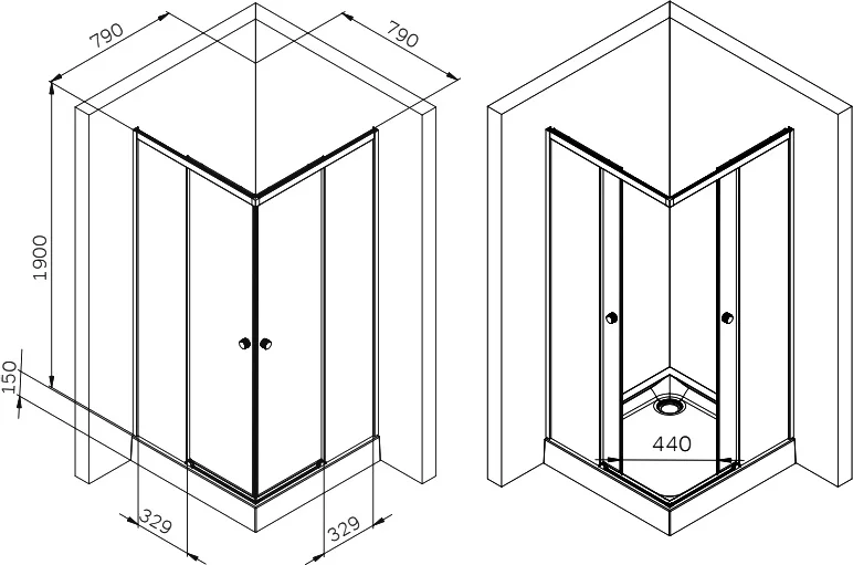Душевой уголок Am.Pm X-Joy 80x80 см профиль хром матовый W94G-403-8080-МТ1К (детальная фотография), со средним поддоном
