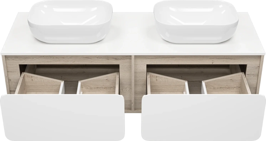 Тумба с раковиной подвесная Misty Дубль П-Дуб-09150-372Я 150 см с ящиками (детальная фотография), подвесная, пристенная