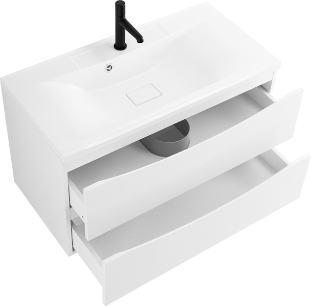 Тумба под раковину подвесная BelBagno Marino 100 см с двумя выкатными ящиками, bianco lucido MARINO-1000-2C-SO-BL-P (детальная фотография), подвесная, пристенная