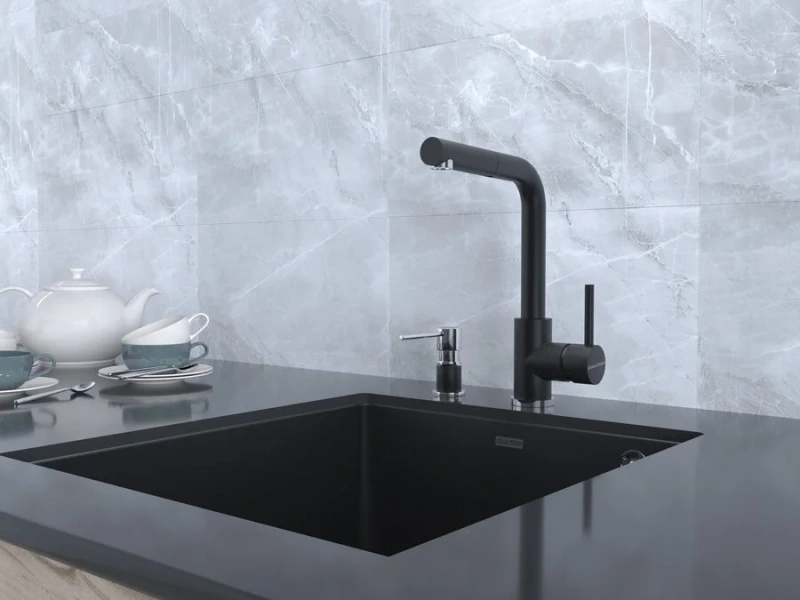 Смеситель для кухни Paulmark Kassel черный Ka214311-401TB (детальная фотография), высокие, округлая форма