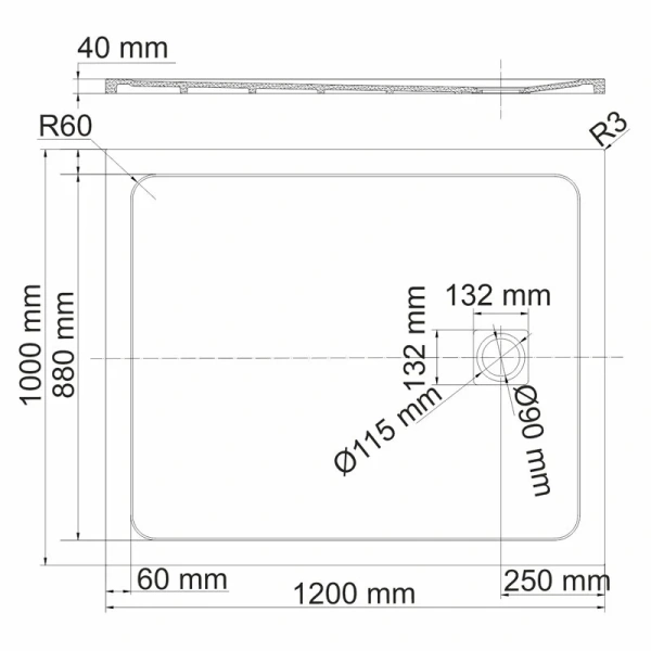 Душевой поддон WasserKRAFT Rhin 120x100 см белый 44T10 (детальная фотография), низкие до 15 см