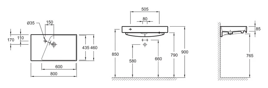 Раковина Jacob Delafon Rythmik 80 см подвесная EXO112-Z-00 (детальная фотография), современные, hi-tech
