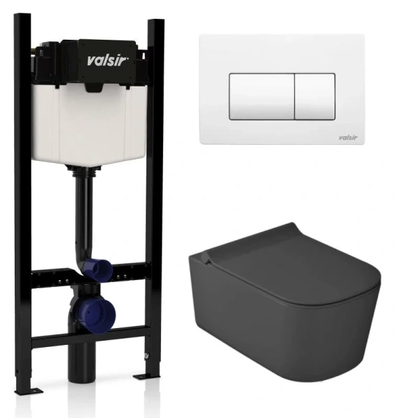 Унитаз с инсталляцией Valsir MEG11PRO с белой матовой клавишей KIT VSWM 5486NEMT Slim P1 (детальная фотография)