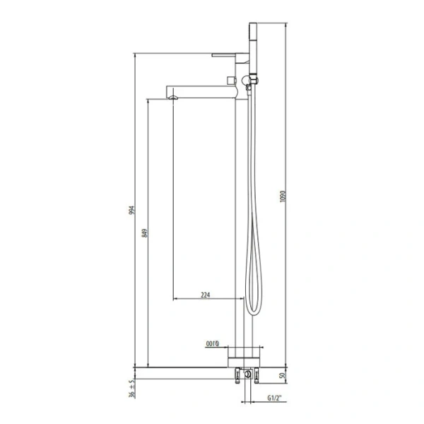 Смеситель для ванны Gattoni Circle One с ручной лейкой 9008/90NO (детальная фотография), для ванны