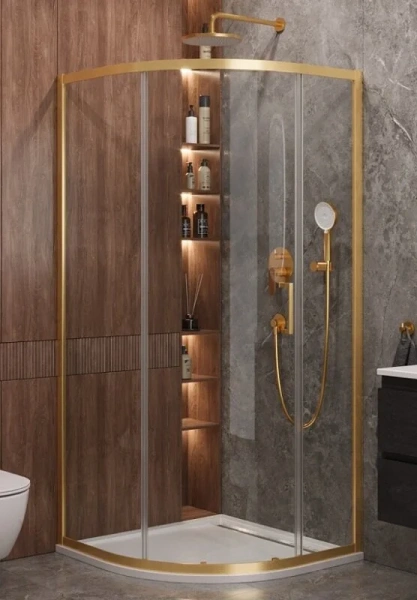Душевой уголок Cezares Molveno 90х90 см стекло прозрачное профиль золото MOLVENO-R-1-90-C-BORO-IV (детальная фотография)