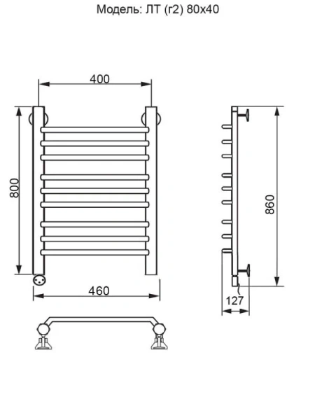 Полотенцесушитель электрический Ника Trapezium 80х40 см левый ЛТ Г2 80/40 лев (детальная фотография), современные, hi-tech