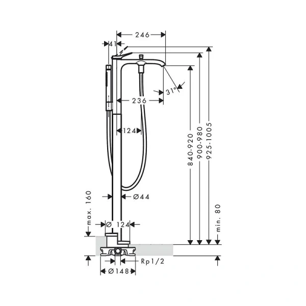 Смеситель для ванны Hansgrohe Vivenis черный матовый 75445670 (детальная фотография), для ванны